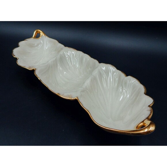 Lenox Tripoli Leaf Three Section Serving Dish Platter 24K Gold Trim Relish USA - Picture 2 of 11